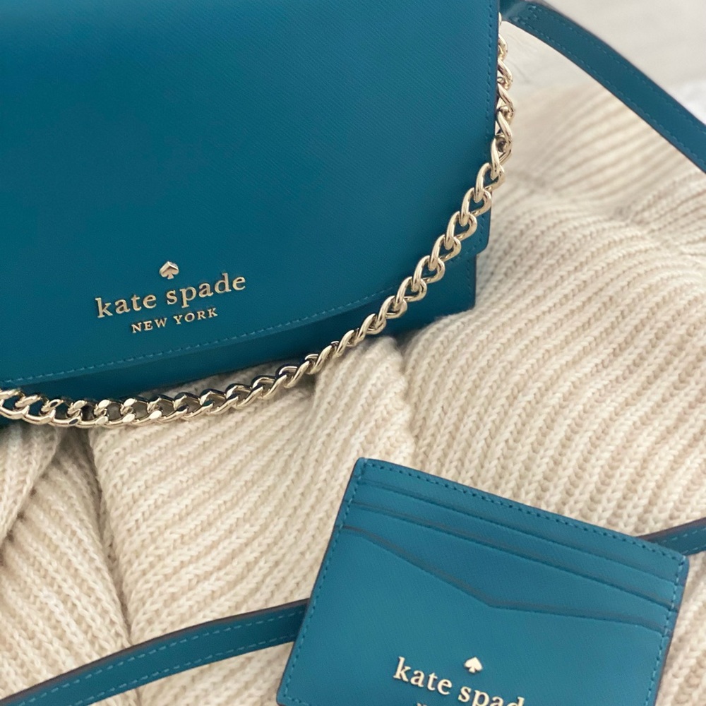 KATE SPADE | peacock Teal Blue Purse Crossbody Shoulder Bag & Slim Card Wallet - Picture 7 of 10